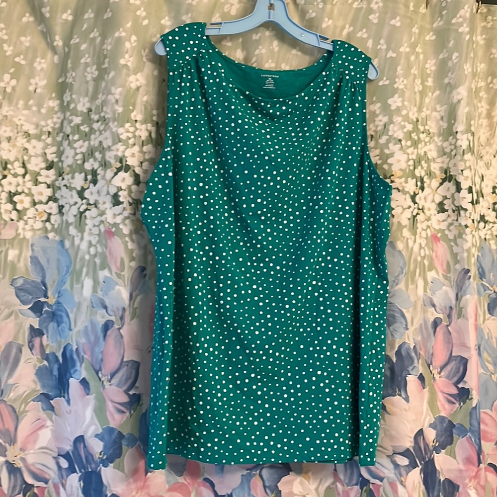 Lands' End Green Sleeveless Polka Dot Tank Top
